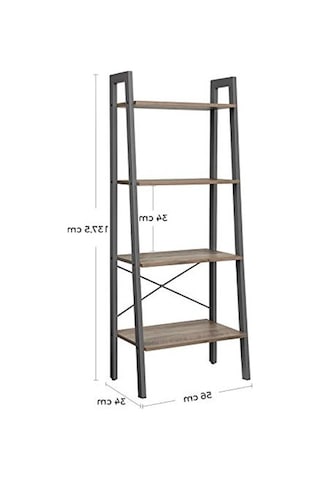4 Katlı Merdiven Raf, Metal Kitaplık, Pratik Montaj Ve Şık Tasarımı İle Alan Tasarrufu Sağlar Abanoz - Beyaz