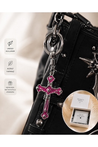 Pembe Gotik Haç Anahtarlık Unisex Y2k Estetik Çanta Ve Anahtar Aksesuarı