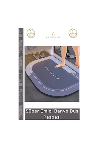 Duşpaspası Nappa Deri Kaymaz Kauçuk Taban Hızlı Kuruyan Gri Mavi Süper Emici Banyo Duş Paspası Çok Renkli