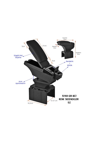 Sürgülü Kolçak Kol Dayama Bardaklık Ve Küllüklü Siyah-Gri-Bej