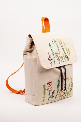 Fabric Craft Bag Sırt Çantas Kanvas Nakışlı Ayarlanabilir Krem Rengi Krem