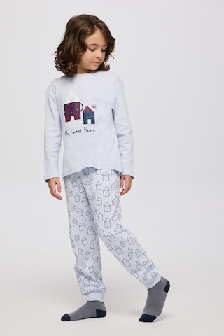 Panço Erkek Çocuk Ev Desenli Pijama Takımı Mavi