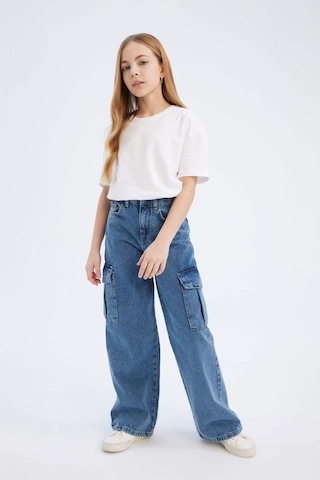 DeFacto Kız Çocuk Wide Leg Kargo Geniş Bol Paça Pamuklu Jean Pantolon D7091A825SMNM28 Mavi