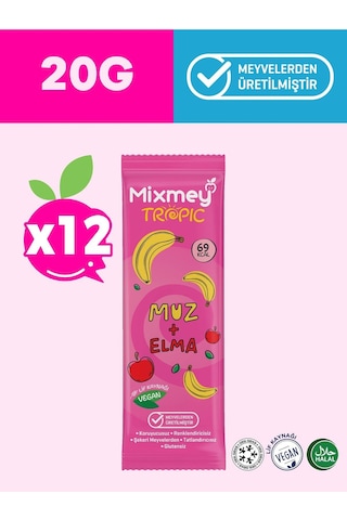 Mixmey Muz Meyve Barı 12 Adet | Atıştırmalıklar – Vegan, Glutensiz, Koruyucusuz (20GR X 12 ADET)