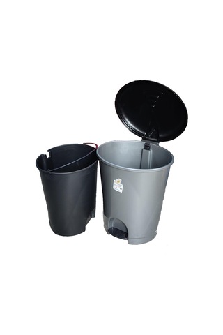 Plastik Pedallı Basmalı Açılır Kapak Çöp Kutusu Kovası / 12 Litre / Gri / 27 x 30 x 33 Cm. Gri