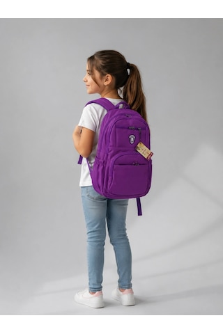 Mor Sade Görünüm Unisex Ortaokul Ve Lise Okul Çantası Suya Dayanıklı, Ortopedik, 5 Zincir+laptop Böl