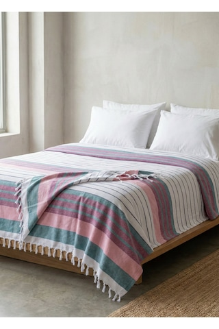 Çift Kişilik Pike 180x220 Cm Çizgili Çok Renkli %70 Pamuk %30 Polyester Dört Mevsim Kullanım Türkiye Üretim Tek Parça Pike Lacivert