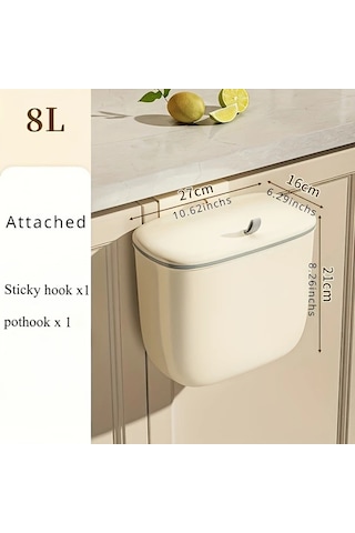 Honeybeeshop Duvar Montajlı Mutfak Çöp Kutusu Dolap Kapısı Asma Gıda Atık Sepeti 8l Kakao Kremalı Muhallebi Mint