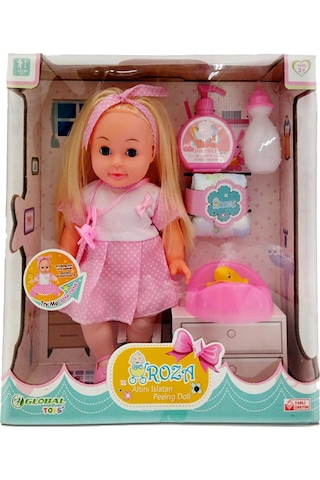 Altını Islatan Masal Anlatan Biberon ve Emzikli 32 CM Roza Bebek