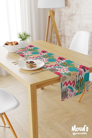 Artboard 1 Desenli Baskılı Süet Runner Masa Örtüsü