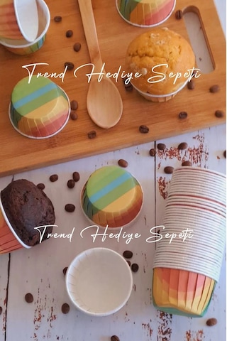 50'li Gökkuşağı Muffin Kek Kalıbı , Kek Kapsülü Cupcake Kalıbı , Airfryer Uyumlu