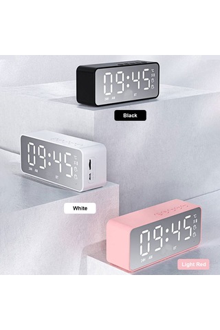 Yunboo Beyaz Multifonksiyonel Müzik Hoparlörü: Çift Alarm, Bt 5.0, Ayna Led Ekranı, Tf Kart Desteği, Ev İçin Ses Sistemi