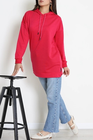Modi 2 İplik Kapşonlu Tunik Sweat Fuşya - 42766.1878. Açık Gri - Beyaz - Pembe