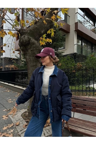 Jeans Detaylı Cıtcıtlı Ceket - Lacivert Lacivert