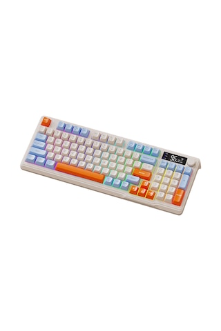 M96 Kablosuz 2.4ghz Kablosuz + Bt Çift Modlu Klavye Led Ekranlı Oyun Klavyesi İle Pbt Knob Rainbow