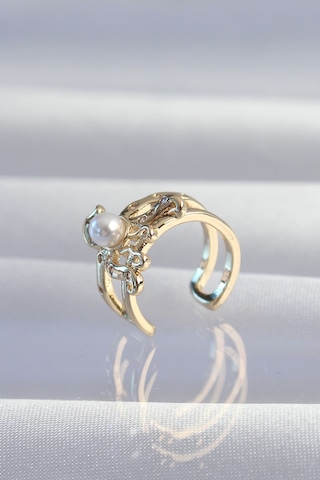 Pirinç Gold Renk İncili Ahtapot Earcuff Küpe Altın