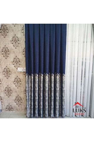 Lüks Lacivert Fon Pano Perde Sık Pile Tek Kanat-modern House 215 Lacivert