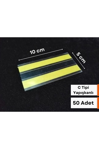 50 Adet C Tipi 5x10 Cm Depo Ürün Etiketliği Şeffaf Yapışkanlı