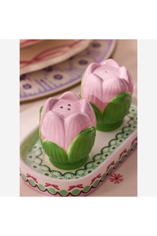 Fields Pembe Stoneware Lale Formlu Tuzluk Ve Biberlik 14,5x8x7 Cm