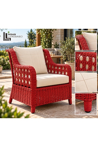 Rattan Bahçe Ve Balkon Takımı Kırmızı 3+1+1