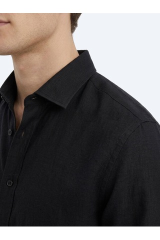 Kip Siyah Düz Regular Fit Uzun Dokuma Casual Pamuk Karışımlı Gömlek