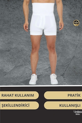Vienluna Deluxe Seri Toparlayıcı Basen Bel Göbek Düzleştirici Erkek Duble Boxer Korse BEYAZ Beyaz