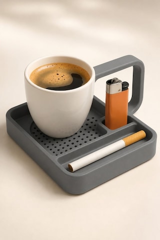 Kahve Sunum Tepsisi Çok Bölmeli Masa Üstü Organizer Kupa Fincan Standı Pla 12.5x11x7 Cm Gri