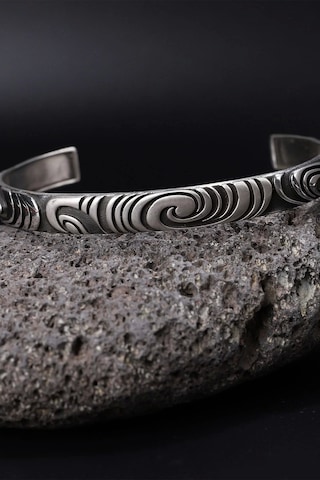 Gümüş 925 Ayar Desenli Kelepçe Bileklik - Silver