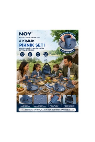Piknik Seti Piknik Sepeti Konforu Sunan 6 Kişilik 30 Parça Çantalı Piknik Tabak Seti Mavi