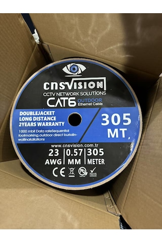 Cat6 305 Metre Dış Ortam 0,57mm Çift Ceketli Çift Katman Outdoor Cat6 Kablo 305mt Kutu