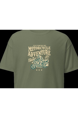 Wildstyle Motorcycle Adventure Motosiklet Macera Vintage Yol Baskılı Unisex Bisiklet Yaka Pamuklu Tişört - Hak