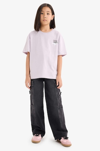 DeFacto Kız Çocuk Oversize Geniş Kalıp Bisiklet Yaka Sırt Baskılı Kısa Kollu Tişört E0357A825SMPR306 Mor
