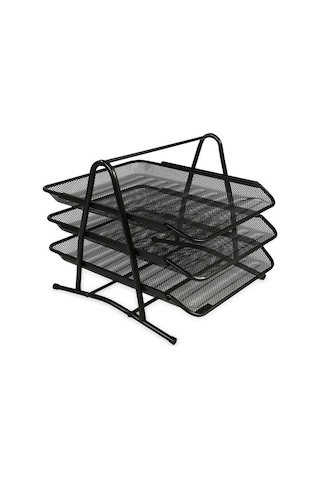 Metal Perforeli Evrak Rafı Siyah 3'lü