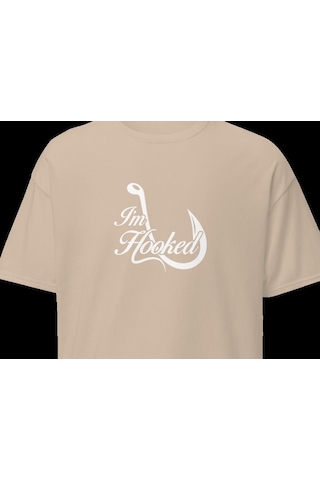 Wildstyle I'm Hooked Balıkçılık Olta Balıkçı Tutkusu Baskılı Unisex Bisiklet Yaka Pamuklu Tişört - Camel