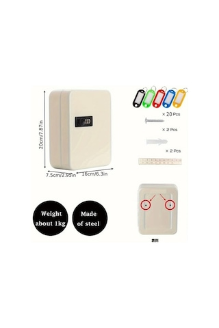 Fastbuy Dream011 Beyaz Duvara Monte Anahtarlık Kutusu 20 Kilitli Güvenli Metal Anahtar Saklama Beyaz Ev Dekorasyonu Beyaz