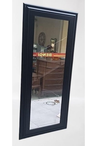 Mdf Lam Kenar Siyah Flotal Ayna Kutuda Sevk El Yapım Duvar Boy Aynası 45x115 CM