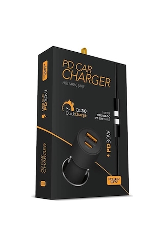 Powerway Cc36 30w Pd + Qc 3.0 Çift Çıkışlı Metal Araç Çakmaklık Hızlı Şarj Kablolu Set