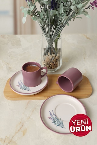 Keramika Elegant Blossoms Violet Kahve Takımı 4 Parça 2 Kişilik
