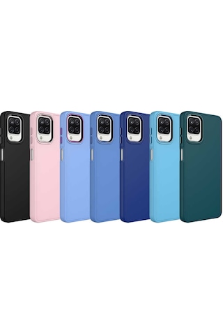 Zore Galaxy Uyumlu A12 Kılıf Metal Çerçeve Ve Buton Tasarımlı Silikon Luna Kapak - Laven Lavendery Gray