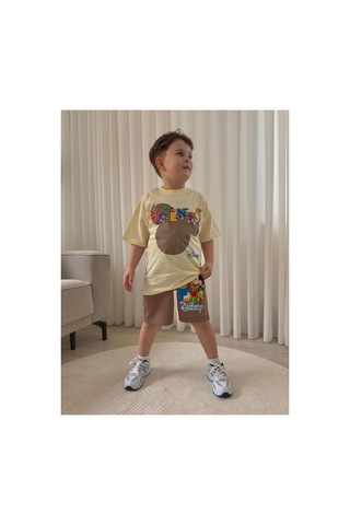 Jeliboomkidswear Erkek Çoçuk Şortlu Kısa Kollu 2 Li Takım Ekru