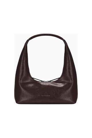 Marge Sherwood Koyu Kahverengi Hobo Omuz Çantası, Parlak Deri Ve 1990 Lar Ilhamlı Minimalist Tasarım