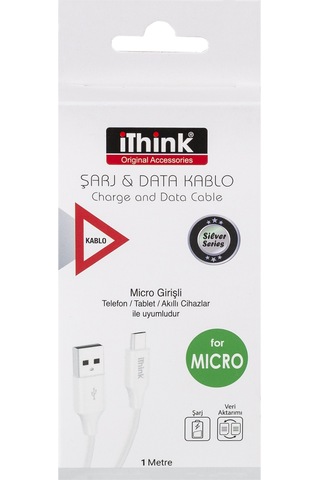 Ithink Silver Micro Şarj Veri Aktarım Kablosu 1 M Beyaz