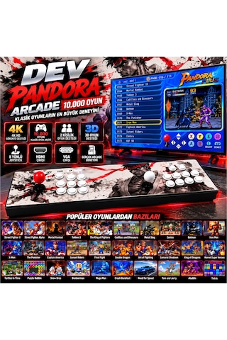 Schitec Dev Pandora Arcade 10.000 Oyun 4k Hd 2 Kişilik Büyük Boy Retro Oyun Konsolu