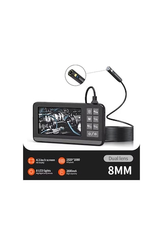 Ekranlı Çift Kameralı 5 Mt Sert Kablo Endoskop Kamera 8 Mm 4.3 Inc Hafıza Kart Destekli