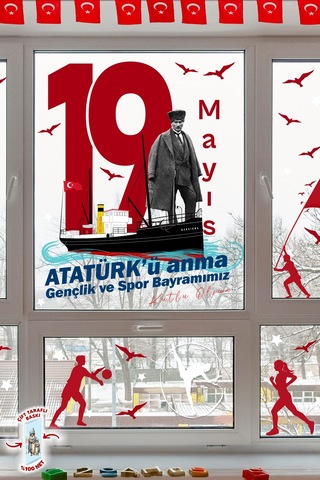 19 Mayıs Atatürk Ü Anma Gençlik Ve Spor Bayramı Çift Taraflı Cam Sticker Set 100% Görünüm,90 Parça Dijital Baskı