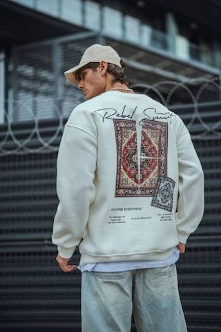 Vinevesta Erkek 3 İplik Pamuklu Bisiklet Yaka Baskılı Sweatshirt - Beyaz Çok Renkli