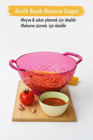 Akrilik Pembe Makarna Süzgeçi & Sebze Meyve Süzgeçi Karışık