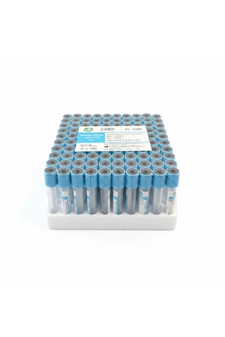 Pt Tube 13 75mm Mavi Kapaklı Sodyum Sitratlı Vakumlu Kan Alma Tüpü 2ml 100 Adet