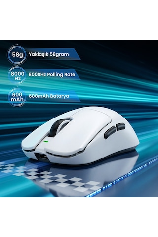 Aula V9 Pro 26000 Dpı Paw3395 Sensör 8000hz Tri-mode Kablosuz Oyuncu Mouse Rgb Omron Switch Lightweight E-spor Gaming Mouse Beyaz