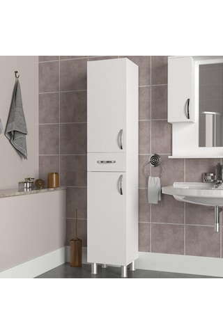 Dekorister Selin 2 Kapak 1 Çekmeceli Banyo Boy Dolabı Beyaz (267064377) Çok Renkli